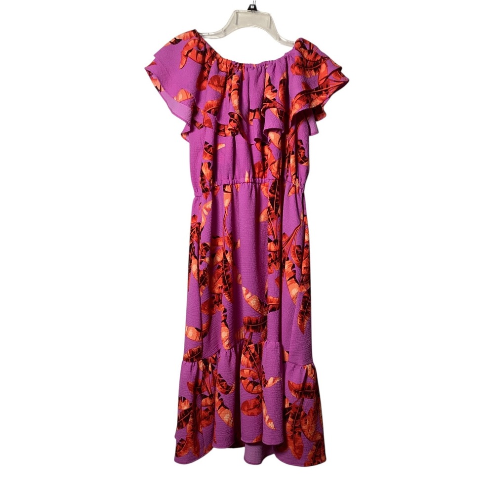 Sofia Jeans Dress Tropical Leaf Ruffle Midi Women Size XXXL Orange Boho‎ Summer